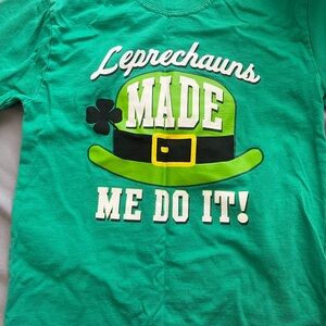 Green Kids Shirt with Leprechaun Hat Design